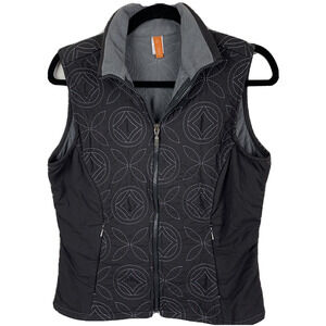 Lucy Womans Embroidery Full ZIp Vest Gray Size Small Lined Zip Pockets